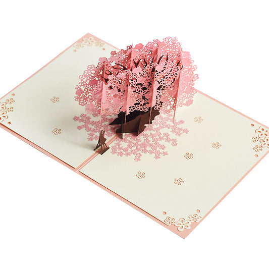 Biglietto d'auguri con albero di ciliegio in fiore 3D