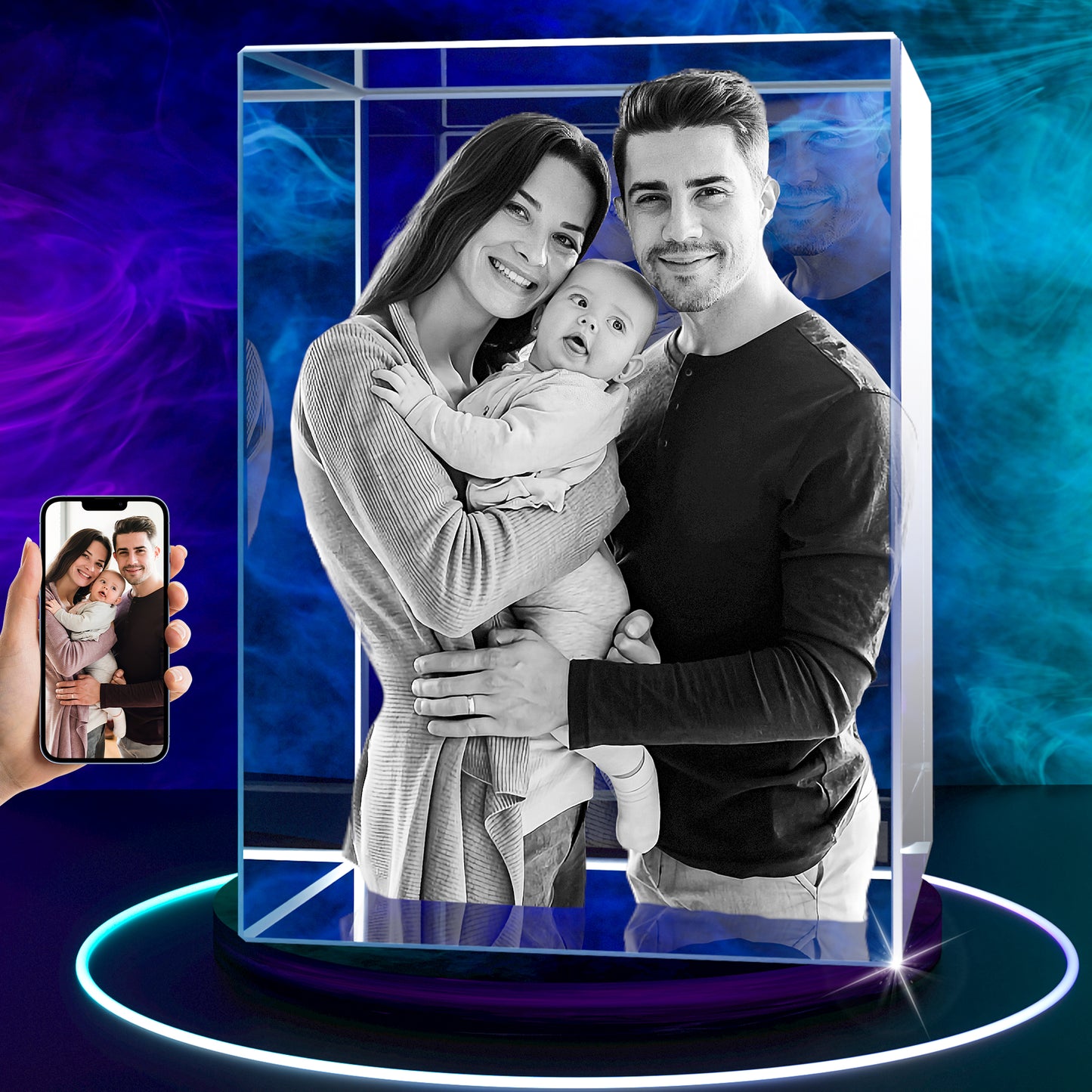 Regalos personalizados con foto de cristal 3D para el Día de la Madre para mamá, esposa, mujer, ella, cristal grabado con láser 3D para pareja, regalos personalizados de bronce para aniversario, boda, conmemoración, cumpleaños, cubo pequeño 