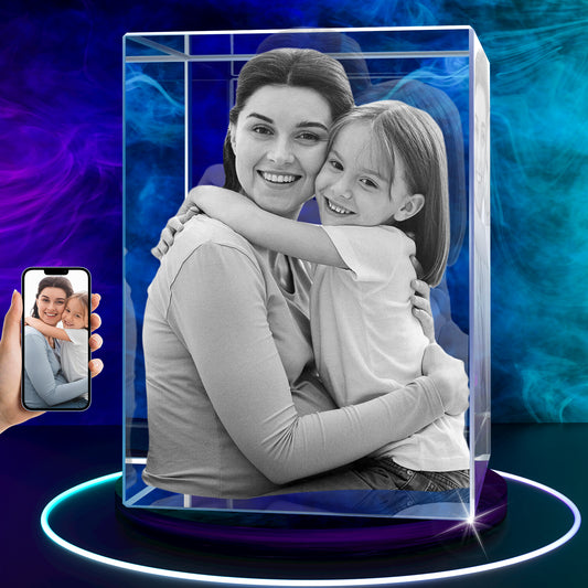 Regalos personalizados con foto de cristal 3D para el Día de la Madre para mamá, esposa, mujer, ella, cristal grabado con láser 3D para pareja, regalos personalizados de bronce para aniversario, boda, conmemoración, cumpleaños, cubo pequeño 