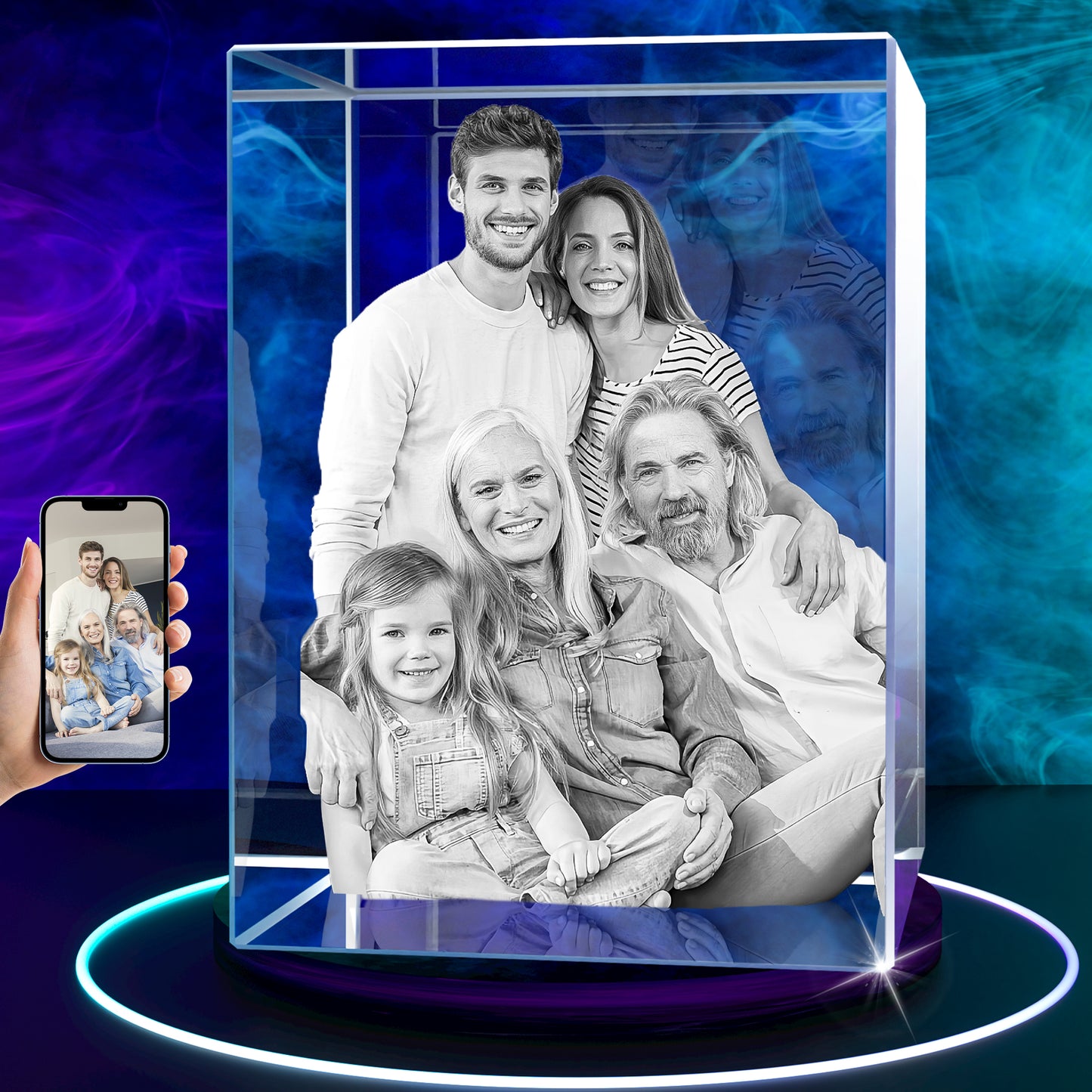 Regalos personalizados con foto de cristal 3D para el Día de la Madre para mamá, esposa, mujer, ella, cristal grabado con láser 3D para pareja, regalos personalizados de bronce para aniversario, boda, conmemoración, cumpleaños, cubo pequeño 