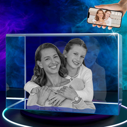 Regalos personalizados con foto de cristal 3D para el Día de la Madre para mamá, esposa, mujer, ella, cristal grabado con láser 3D para pareja, regalos personalizados de bronce para aniversario, boda, conmemoración, cumpleaños, cubo pequeño 