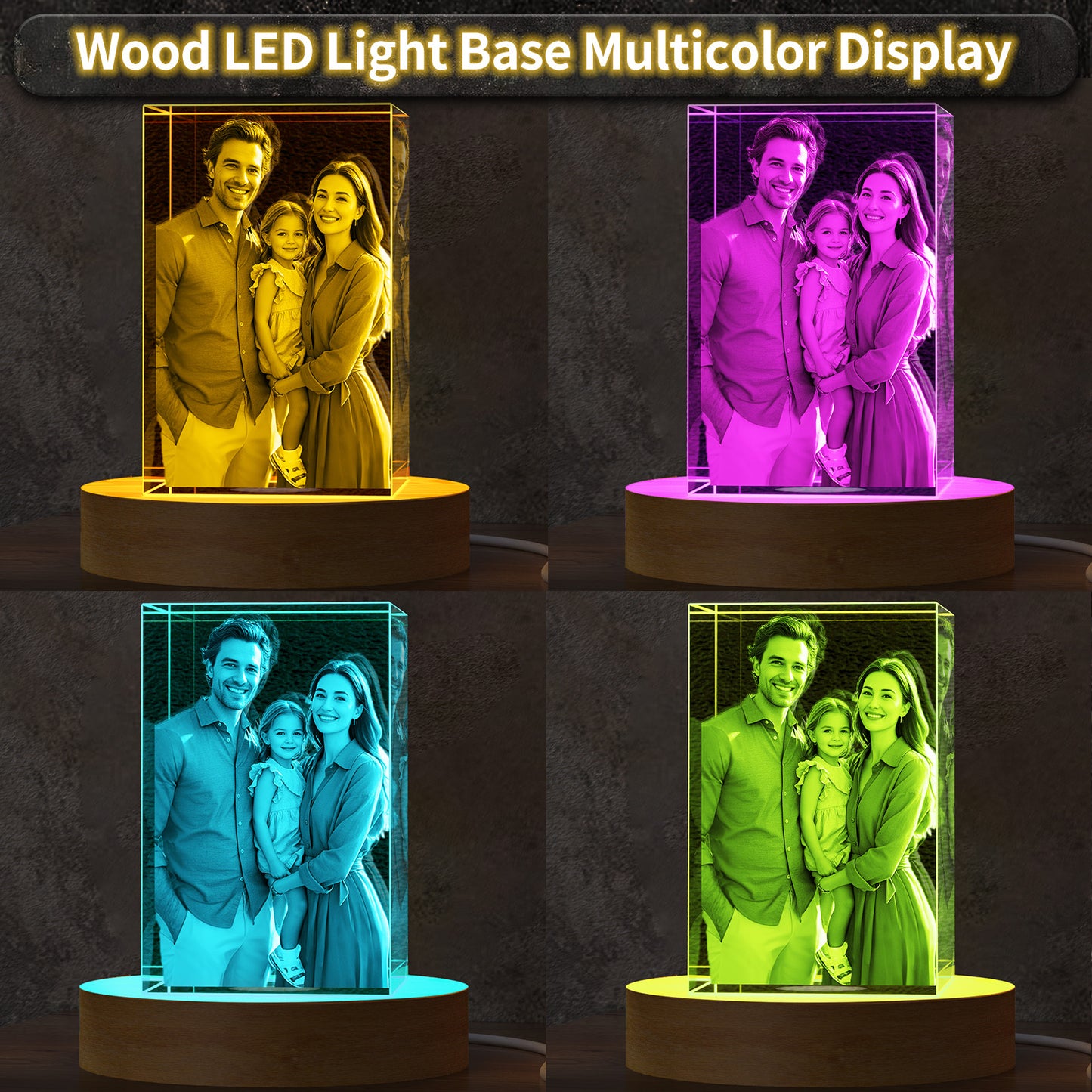 Regalos personalizados con foto de cristal 3D para el Día de la Madre para mamá, esposa, mujer, ella, cristal grabado con láser 3D para pareja, regalos personalizados de bronce para aniversario, boda, conmemoración, cumpleaños, cubo pequeño 