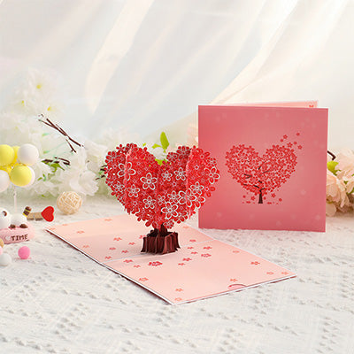 3D Heart-shaped Cherry Blossom Tree Greeting Card