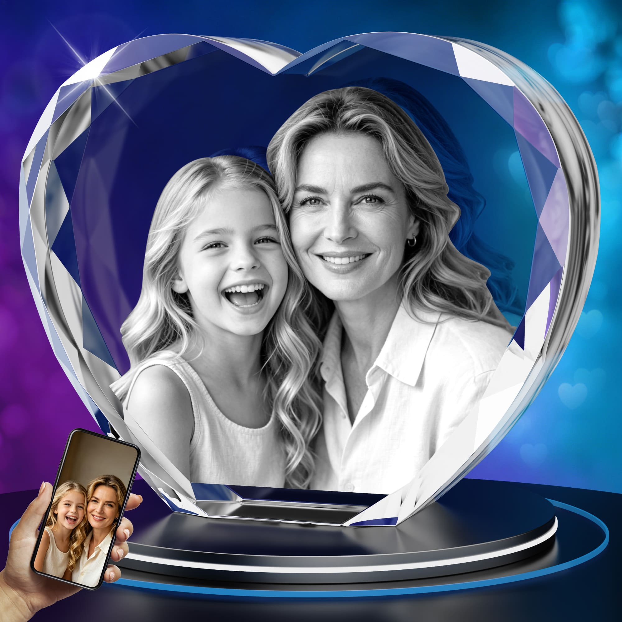 3D Crystal Photo Heart