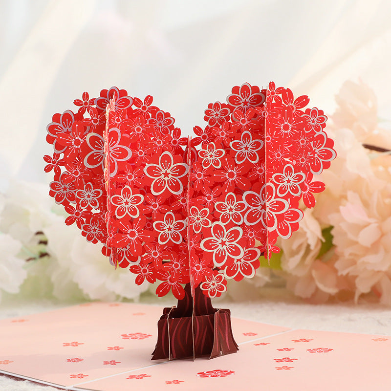 3D Heart-shaped Cherry Blossom Tree Greeting Card