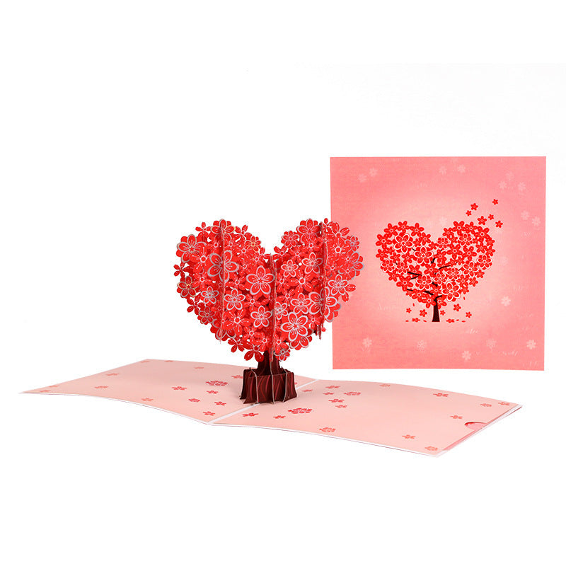 3D Heart-shaped Cherry Blossom Tree Greeting Card