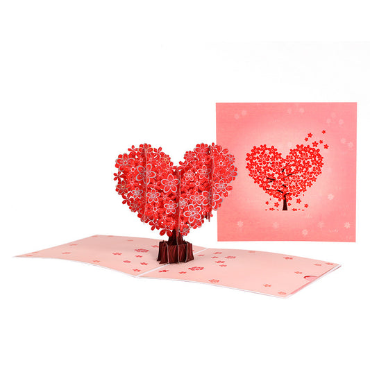 Biglietto d'auguri 3D con albero di ciliegio in fiore a forma di cuore